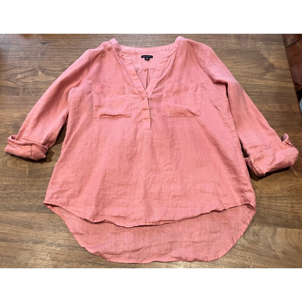Ann Taylor Pink 3/4 Sleeve Blouse with Mandarin Collar